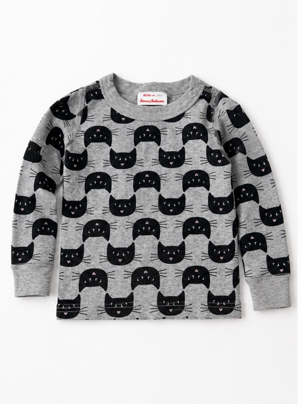 Hanna Andersson Gray Long-Sleeve Cat Print Pajama Top